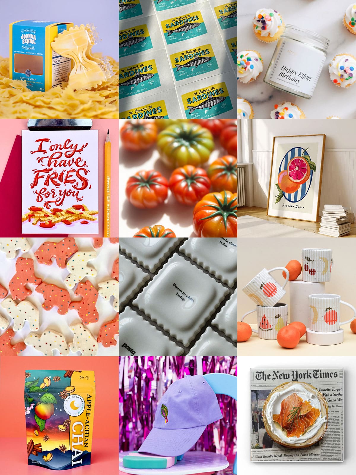 Grid of cute small-business foodie themed gift ideas.