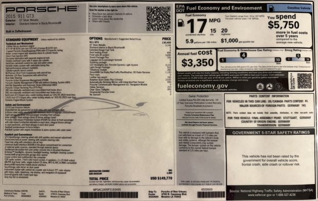 3,400-Mile 2015 Porsche 911 GT3