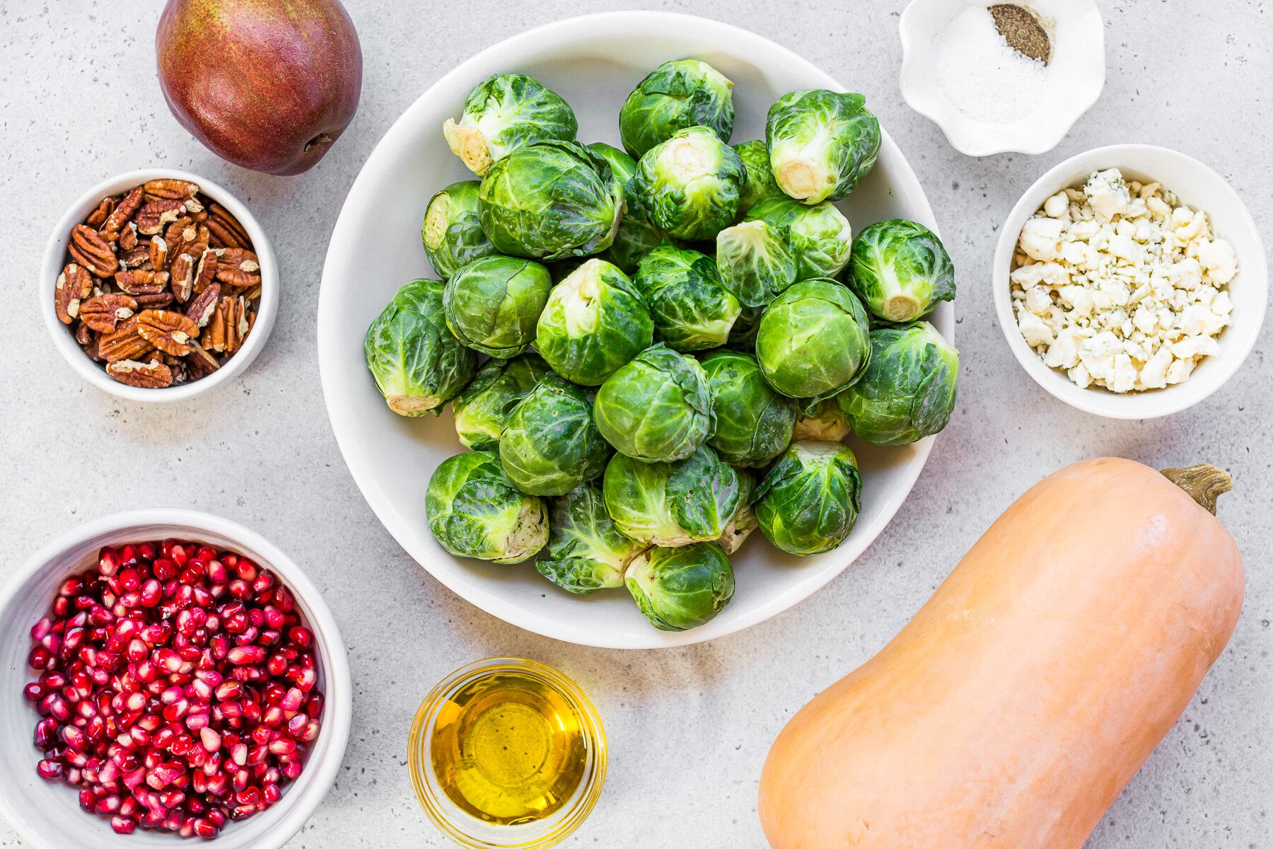 Ingredients for Butternut Squash Salad with Brussels Sprouts and Pears